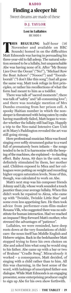 Lost in Lullabies in The Tablet magazine Lost in Lullabies in The Tablet magazine